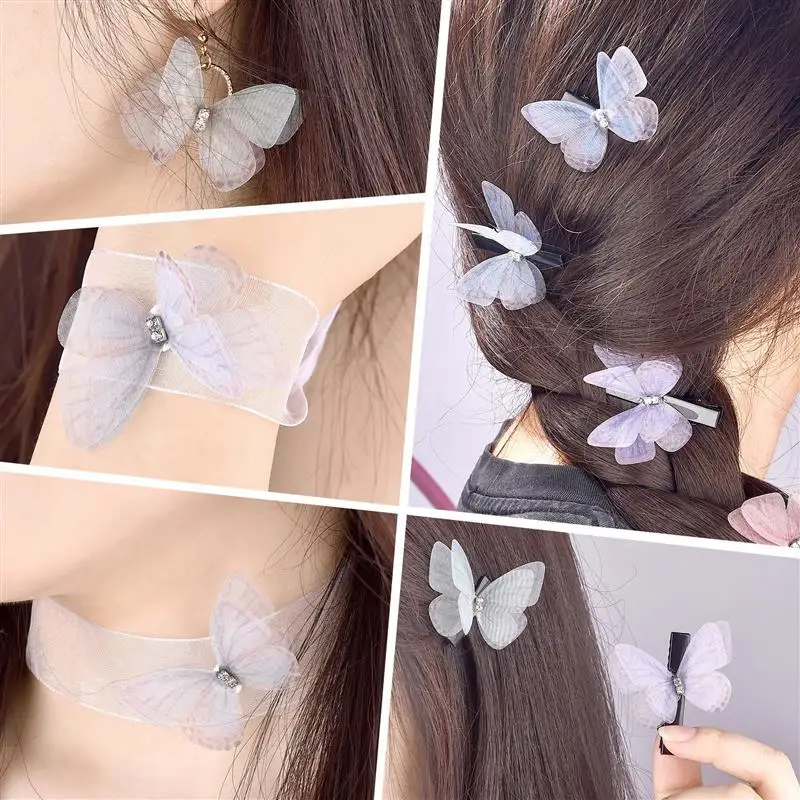 10pcs/Set 5cm Double Layer Mesh Butterfly Appliqued 3D Simulation Mesh Dreamy Bouquet Patch For DIY Handmade Hairband Nail Decor