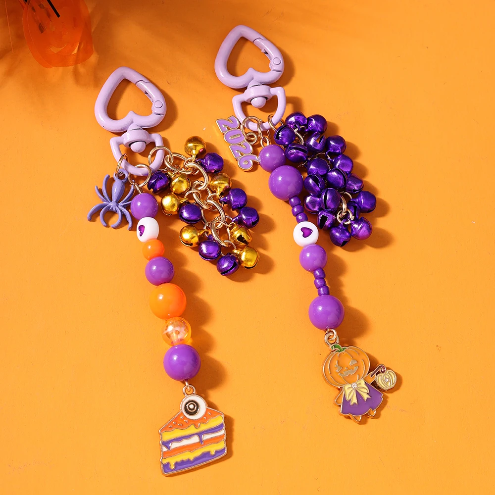 موضة المينا هالوين اليقطين المفاتيح أجراس صغيرة حلقات المفاتيح للنساء الفتيات حقيبة يد المعلقات DIY بها بنفسك مفتاح سلسلة هدية