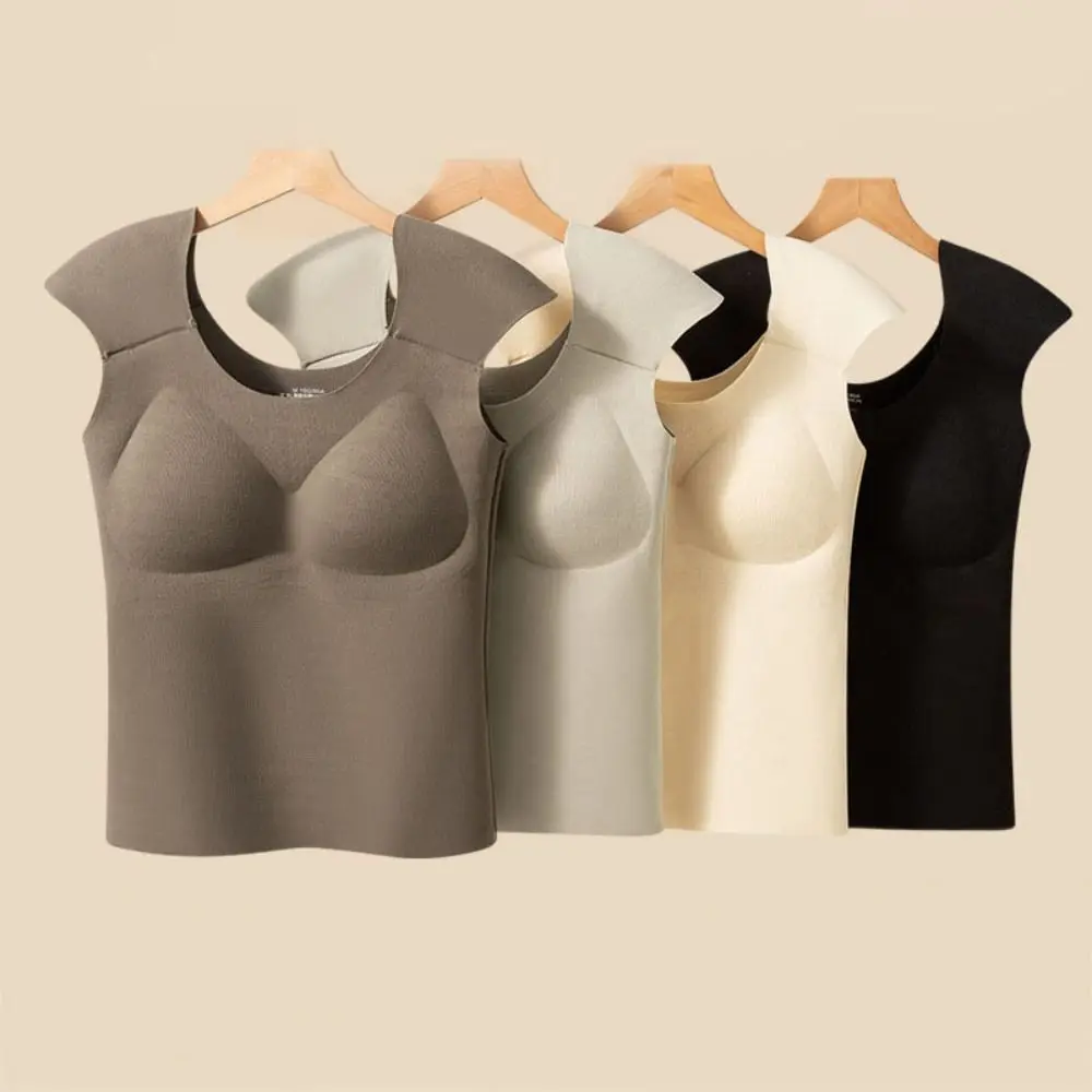 Koszulka z dekoltem w kształcie litery U, z poduszkami pod ramiona, bezszwowa, ocieplana, idealna jako warstwa bazowa na zimę i jesień, bielizna termiczna.