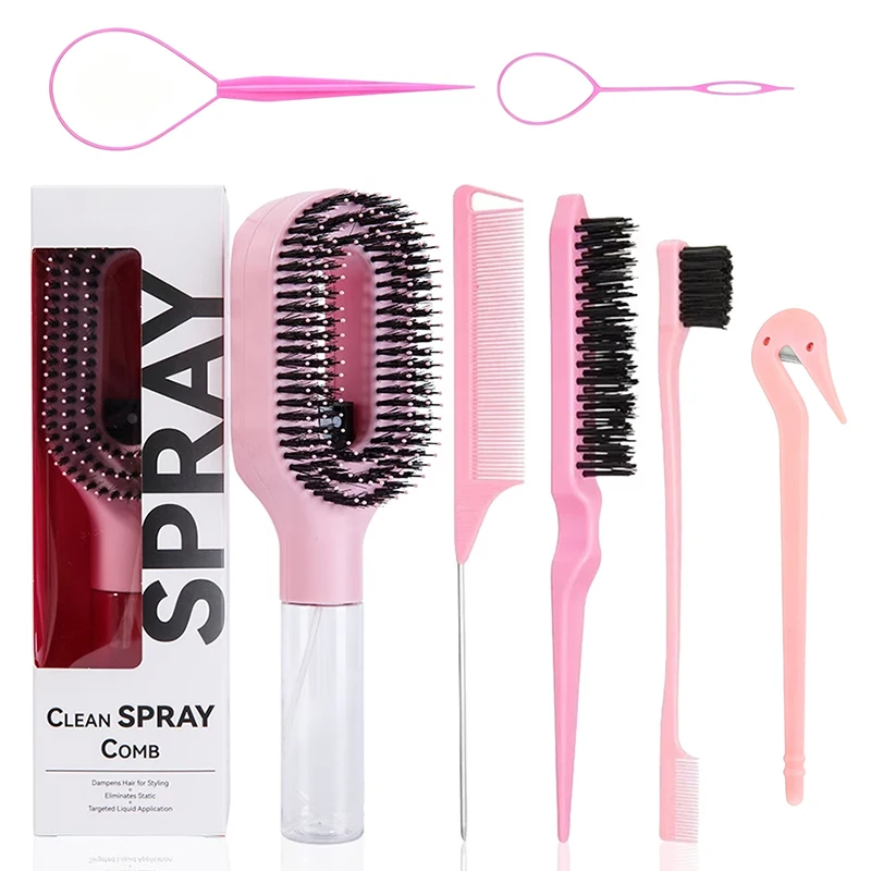 7Pcs Women Hair Styling Tool Set, 2‑in‑1 Hard Nylon Detangling Comb with Built‑in Sprayer, Mother's Day Gift