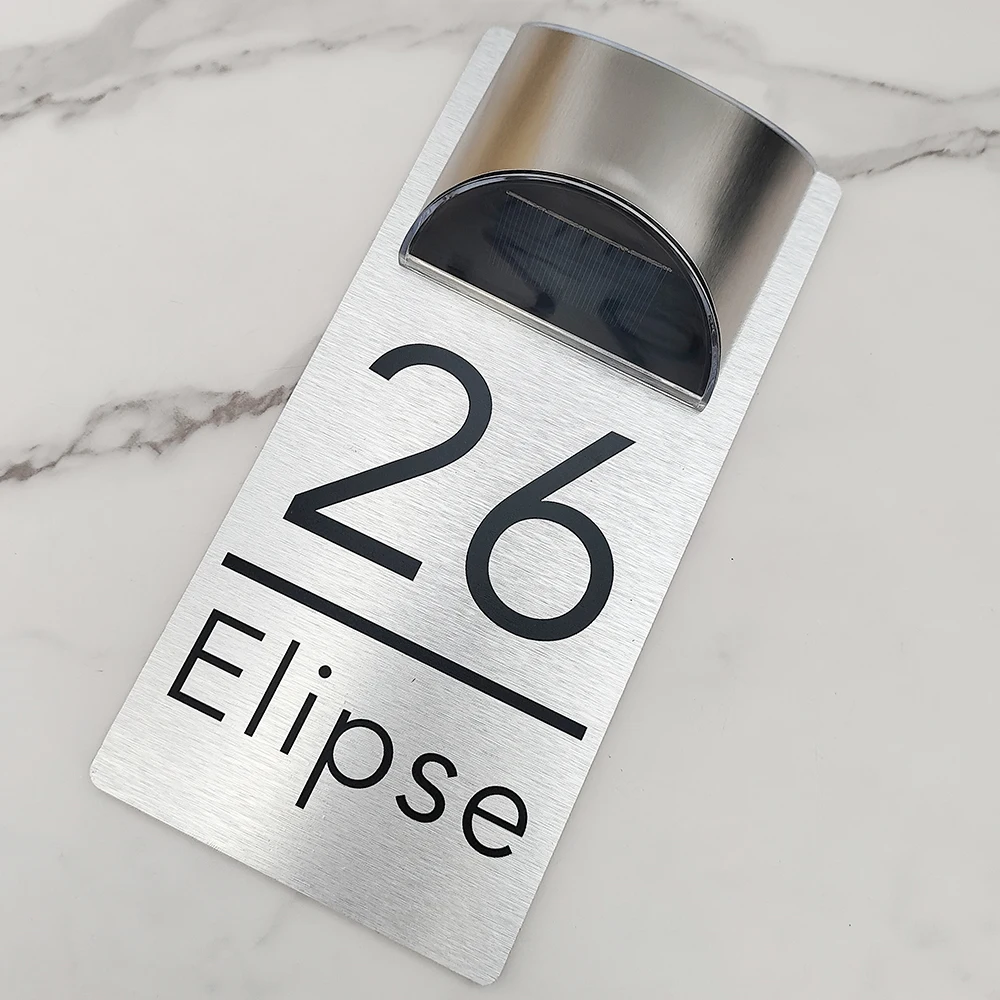 Brushed Silver Personalized Custom House Number Plate Light Glow Solar Led Lit Signs Composite Aluminum OutDoor Address Plaque