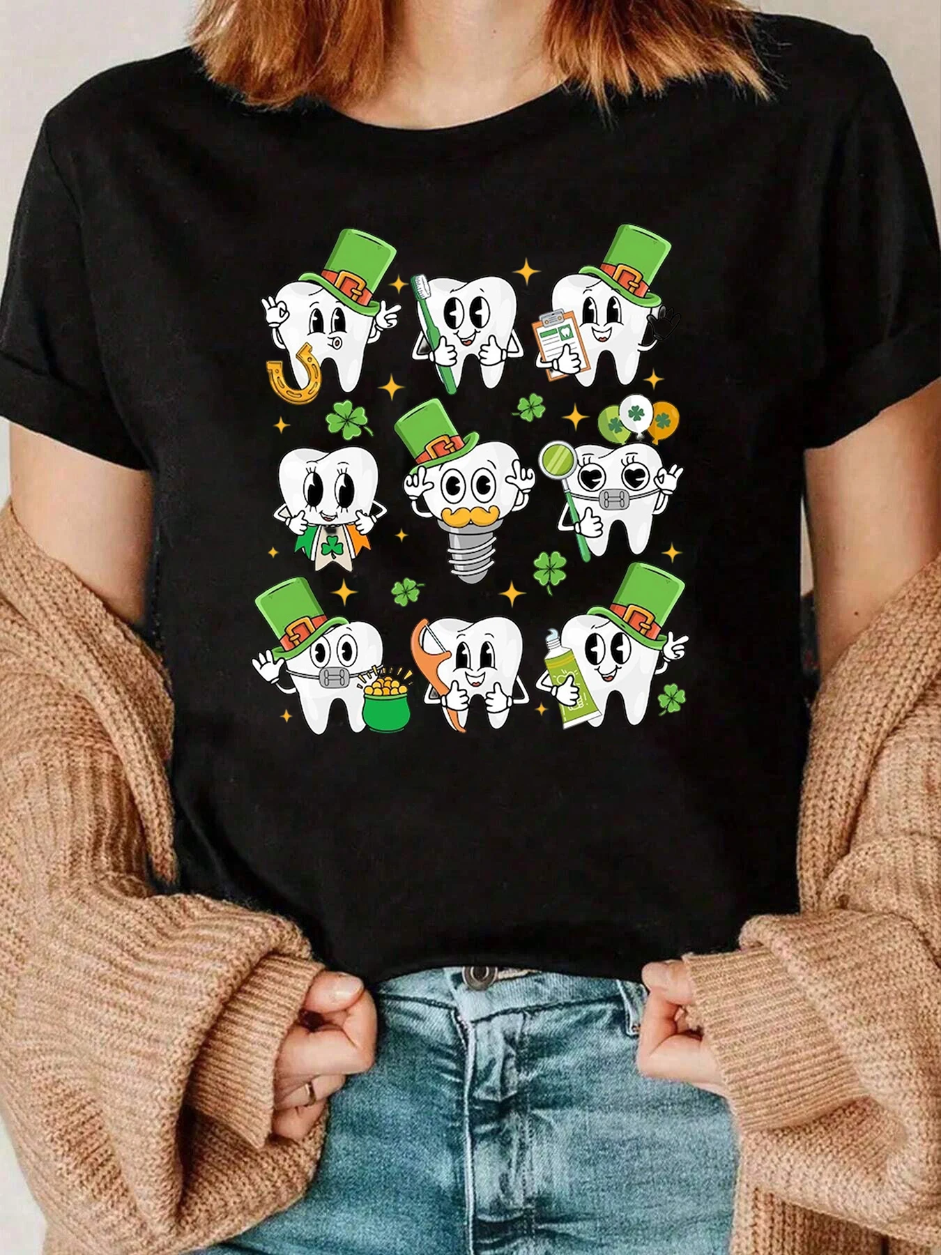 

Футболка с принтом Зубной Феи Лепрекона на день Святого Патрика, повседневная женская одежда, 220 г