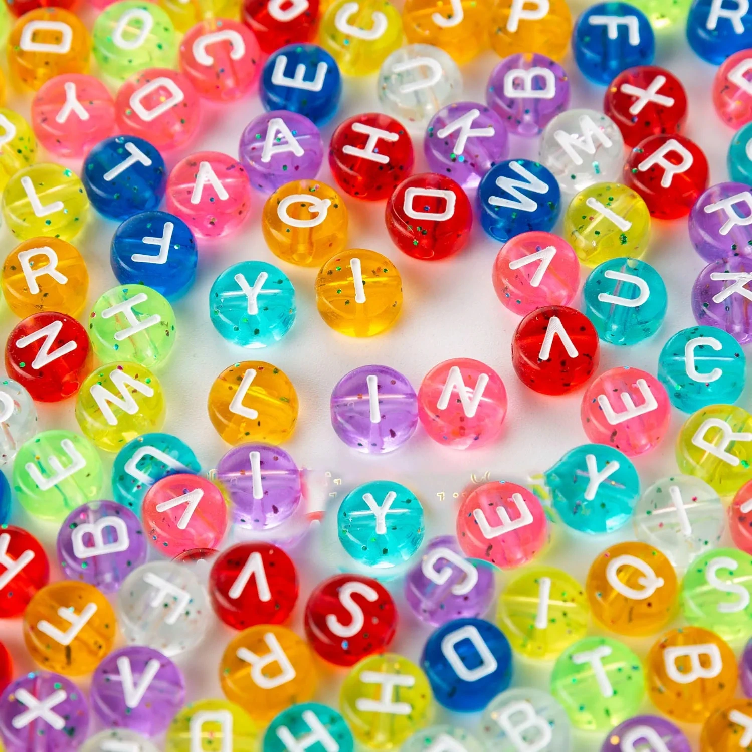 

3600pcs 4*7mm Glitter Round Transparent Colorful Acrylic Letters Beads English Intial Jewelry Alphabet Bracelet Plastic Spacers