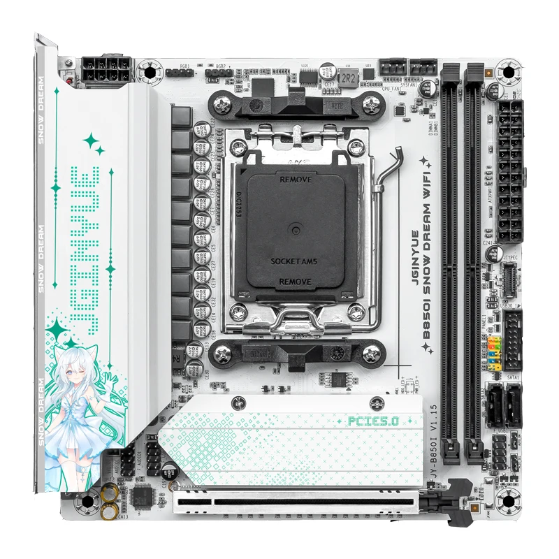 JGINYUE B850i Snow Dream WiFi Motherboard ITX For AMD® Ryzen7/8/9000series Desktop PC DDR5 RAM M.2x3 PCIe5.0 Gaming Office video