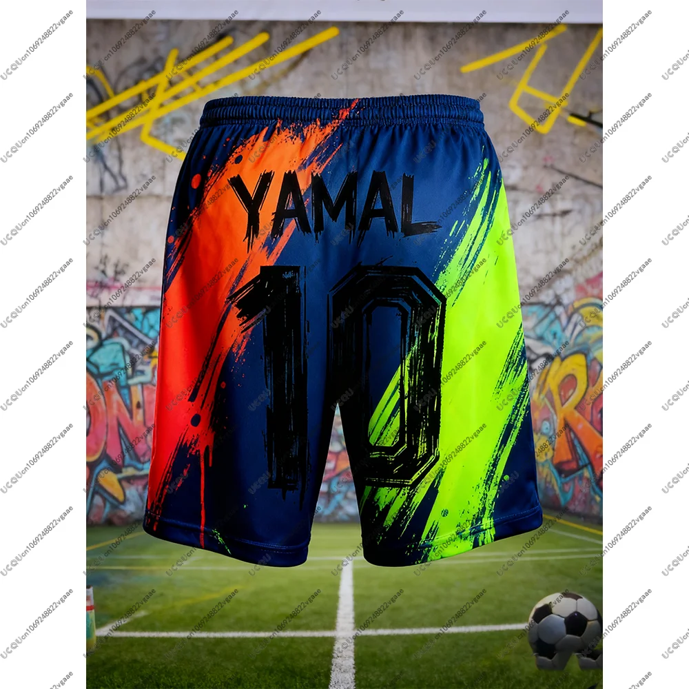 كرة القدم جيرسي المحملة الرجال الصبي كرة القدم عادية رياضي التجفيف السريع السراويل السراويل هدية يامال 10 قطار الذكور اللياقة البدنية الكتابة على الجدران أعلى مروحة الصالة الرياضية #2