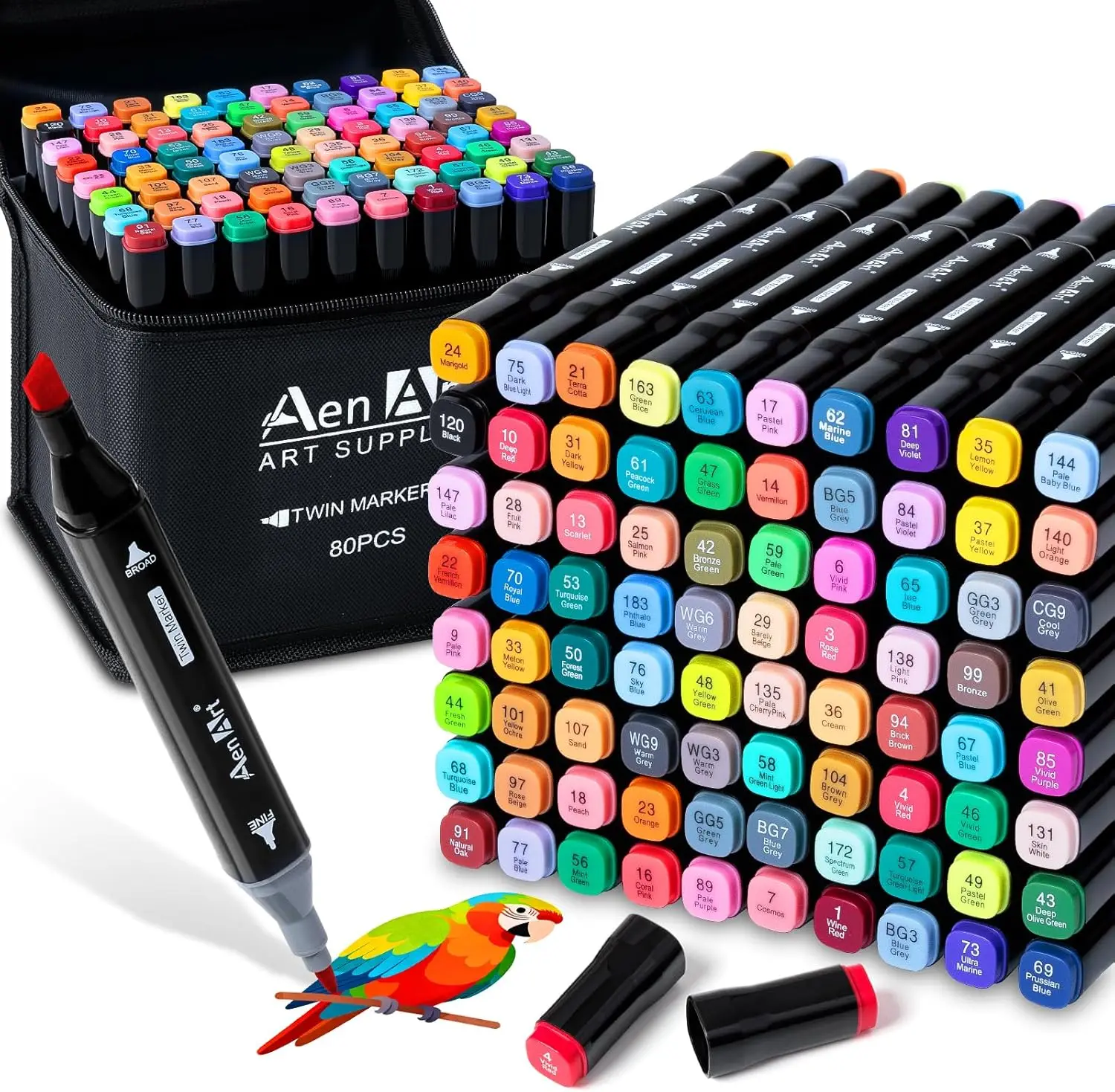 

80-Color Dual-Tip Alcohol Markers Set with Organizing Case for Drawing, Sketching, and Adult Coloring