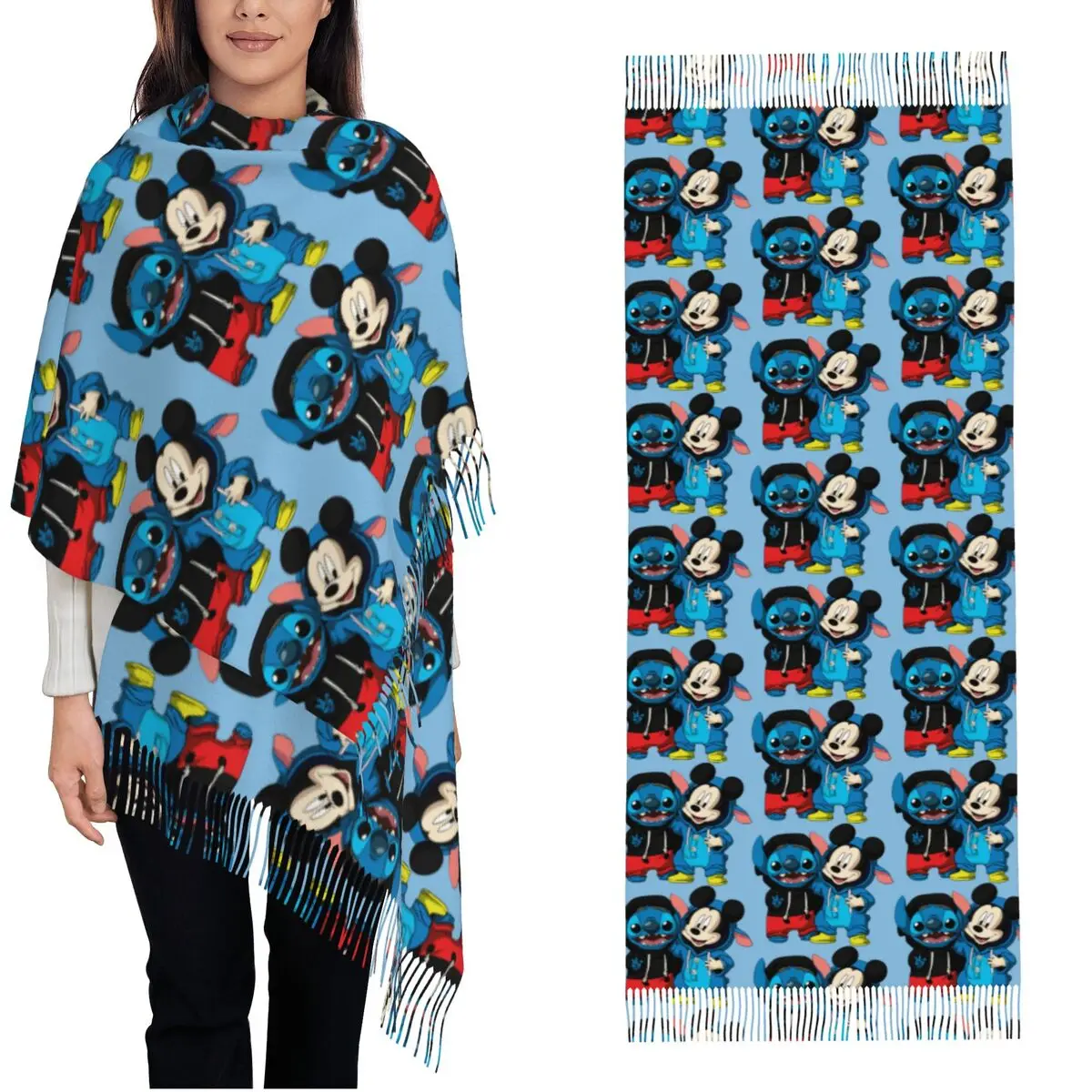 

Cartoon Stitch Mickey Shawl Wrap Womens Winter Long Soft Scarf Neckerchief Shawl Scarves