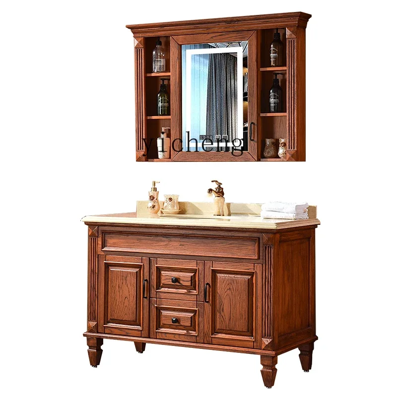 

ZZ Wash Basin Cabinet Combination Bathroom Cabinet Solid Wood Washstand Marble