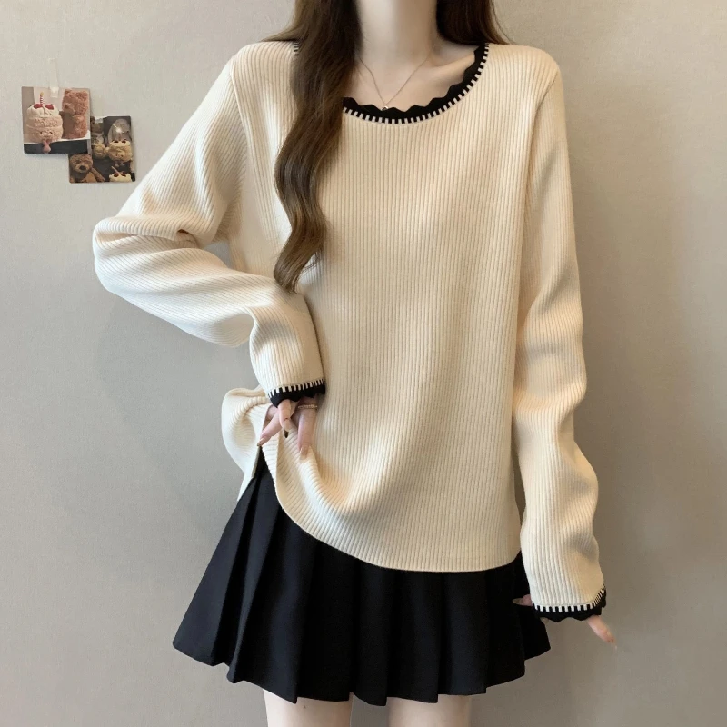 

Contrast Patchwork All-match Youth Korean Tops Spring Autumn New Simplicity Sweet Loose T Shirts Fashion Casual Women Clothing