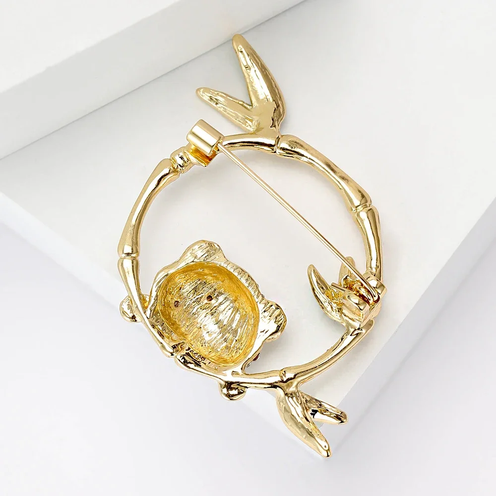 Cute Bamboo Panda Shaped Brooch Shiny Rhinestone Inlaid Metal Animal Lapel Pin For Women Dress Coat Sweater Corsage Accessories