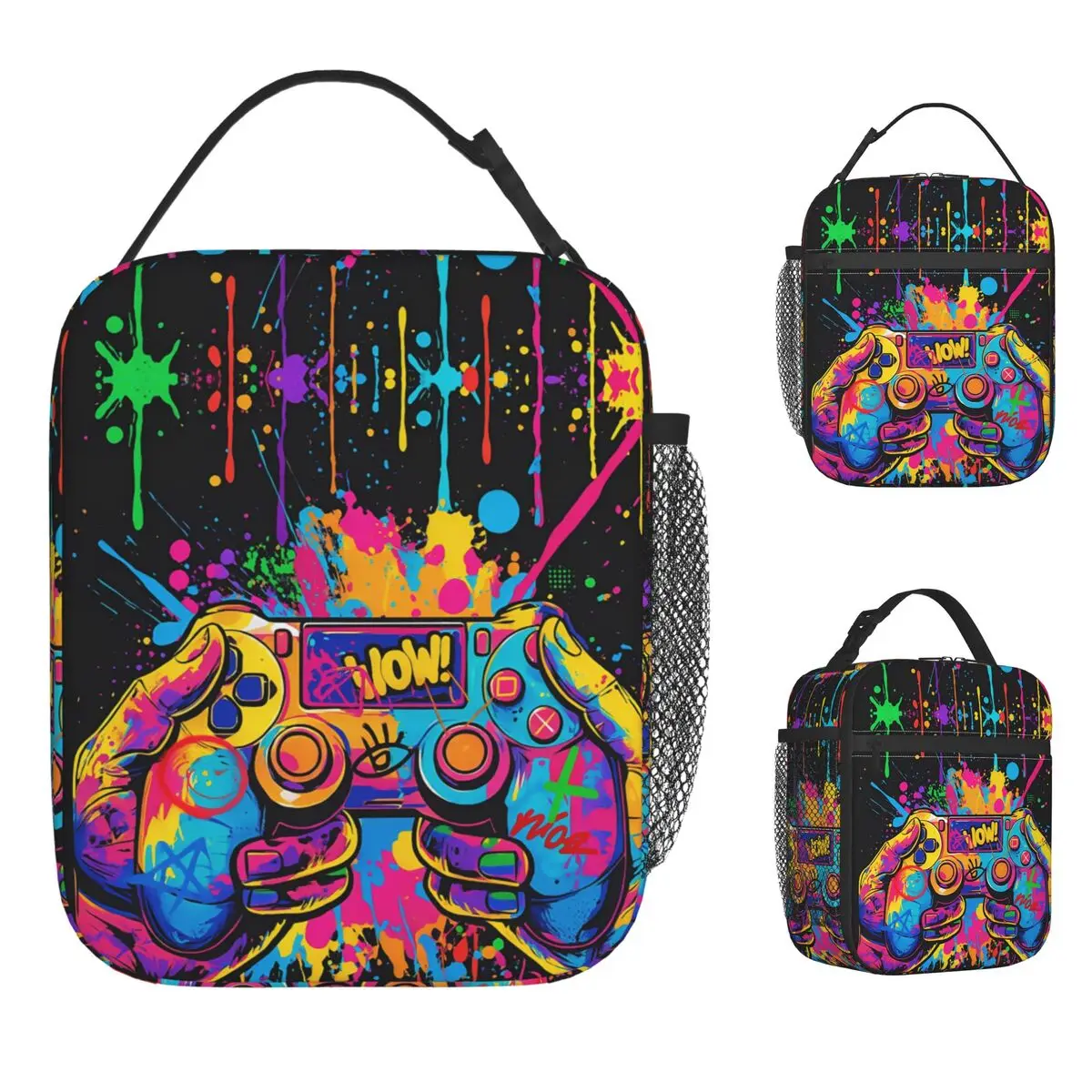 Game Controller Funny Lunch Bag Fashion Lunch Box Travel Portable Zipper Thermal Tote Handbags For Women Oxford Print Cooler Bag