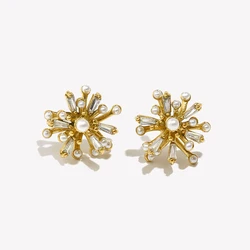 E.B.belle Pearl Zircon Flower Earrings Waterproof 316L Stainless Steel Women's Earrings 18K Gold Plated Gift