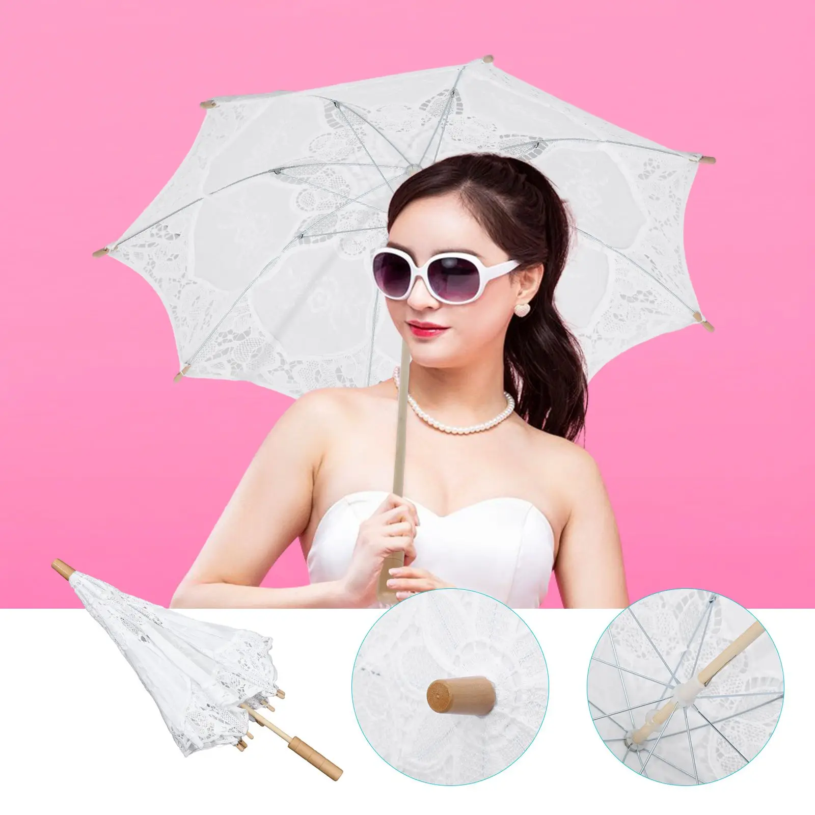 ร่มลูกไม้หัตถกรรม Parasol สําหรับสาวเทศกาล Vintage Elegant Decor ดอกไม้ตกแต่งรูป