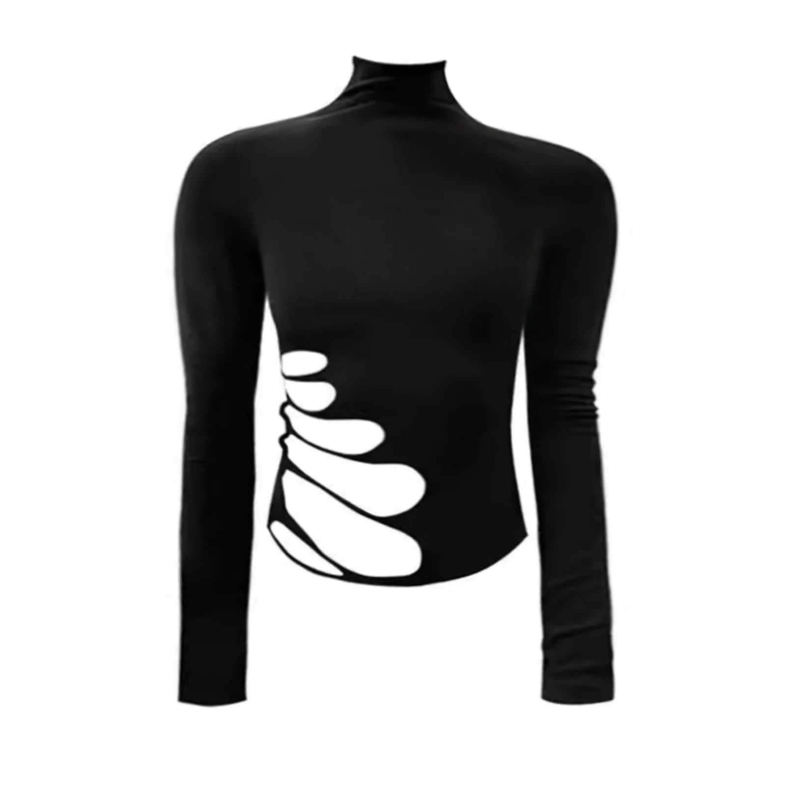 Men Summer T Shirt Long Sleeve Tee Tops Half Collar Clothing Sexy Muscle Skinny Tshirt Side Cut Hollow Out Ripped Slim Autumn