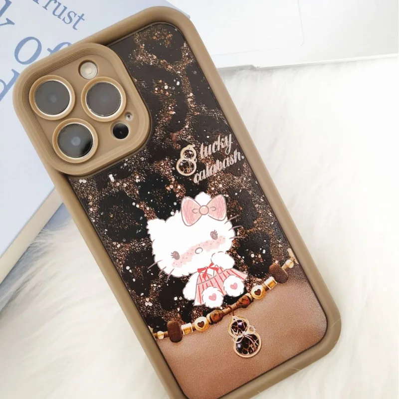 مرحبا كيتي ليوبارد طباعة القرع نمط جراب هاتف لابل آيفون 17 16 15 14 13 12 دائم جلخ الملمس الغطاء الواقي