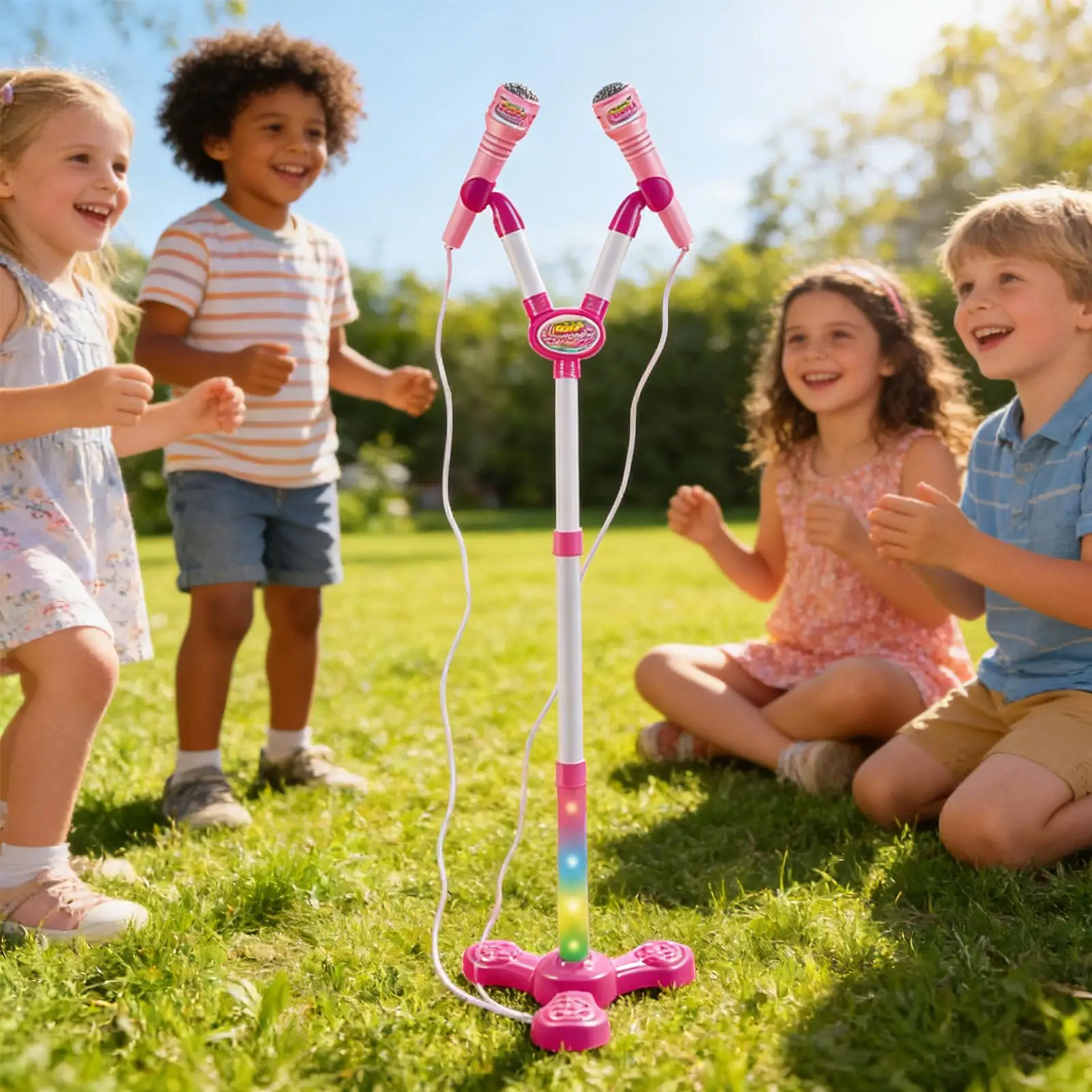 Kids Microphone with Stand Karaoke Rocking-Roll Song Music Instrument Toys Brain-Training Educational Toy Birthday Gift Girl Boy