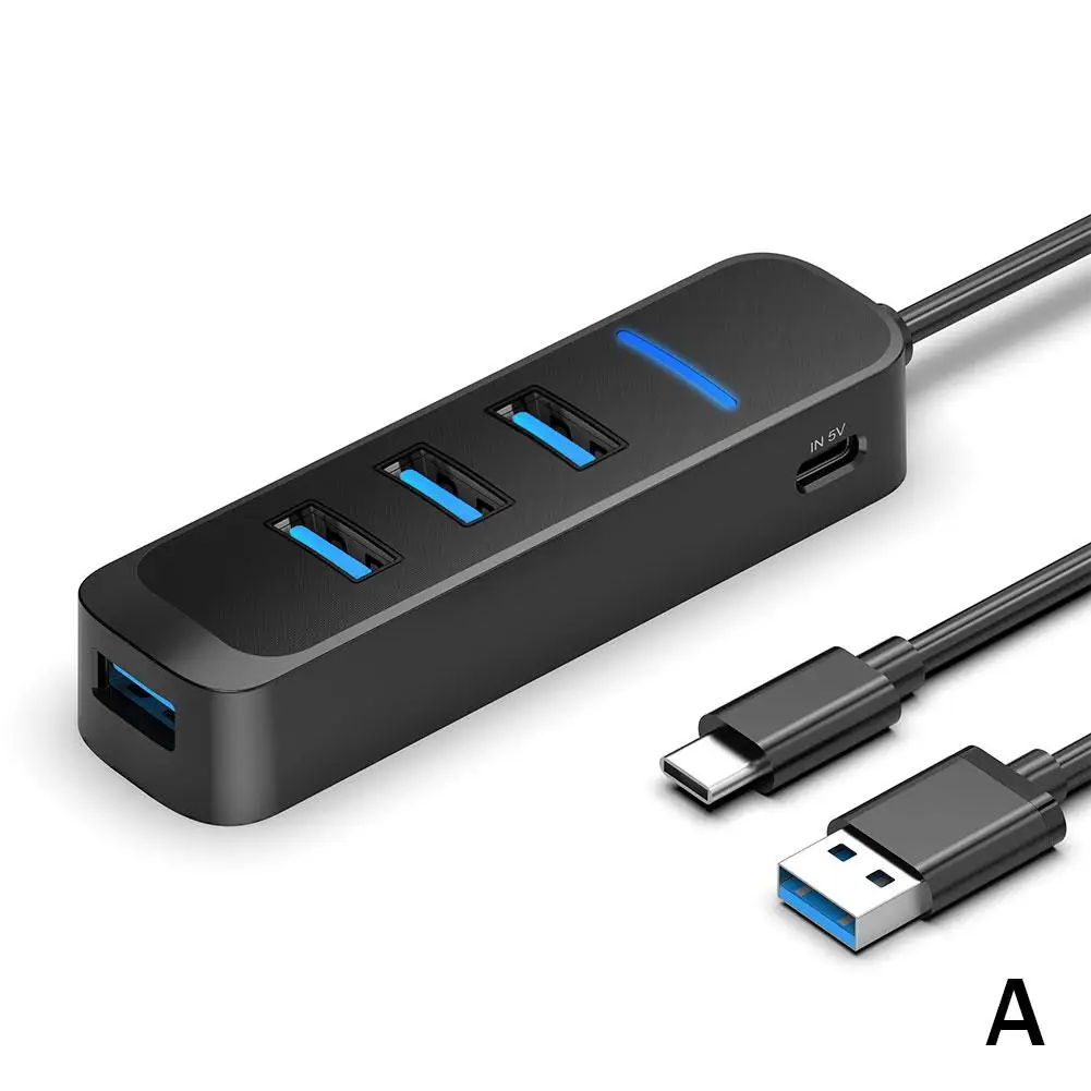 Hub USB 2.0 com Adaptador de Energia, 4 Portas, Multi Splitter, Hub para Acessórios de Computador, Expansor Múltiplo, Tipo C, U2G4