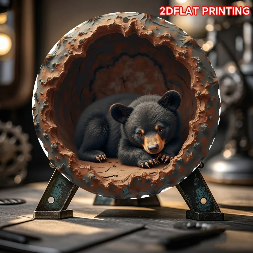 CIFBUY Vintage Aluminum Wall Art Waterproof Durable Bear in Hole Plaque for Kitchen Bedroom Office Garden Bar Garage Home Decor
