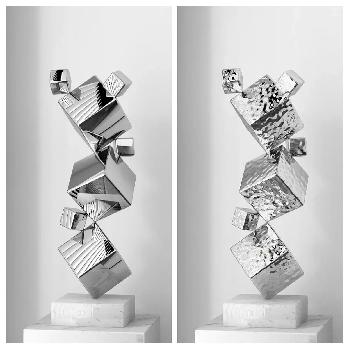 Stainless Steel Water Ripple Cube Geometry Mirror, Creative Modeling Decoration, Hotel, Office, Porch, Home, Shop Decoration