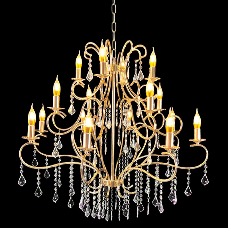 

New wedding hall wrought iron prop light electroplated gold crystal ceiling light wedding prop crystal chain decorative