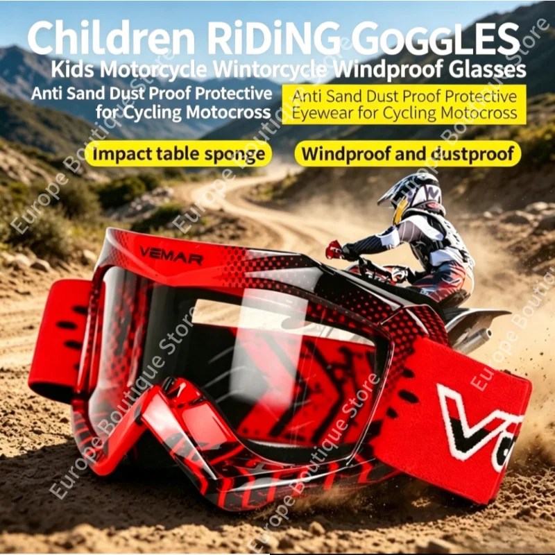 

Kids Motorcycle Windproof Goggles Children Anti Sand Dust Proof Protective Eyewear for Cycling Motocross Scooter Riding Glasses