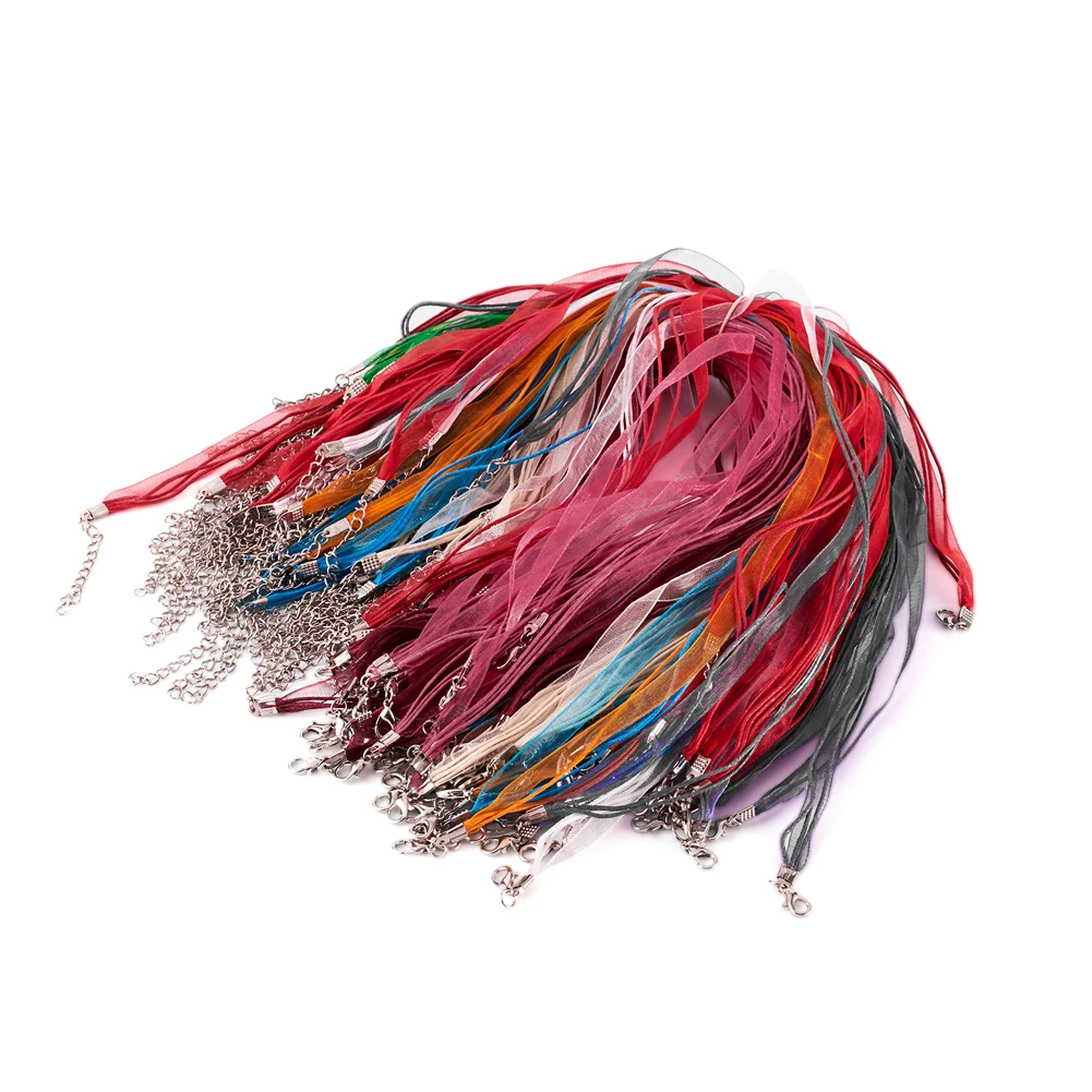 100pcs Waxed Cord and Organza Ribbon Necklace Making Supplies Accessories with Iron Lobster Claw Clasps 17.6