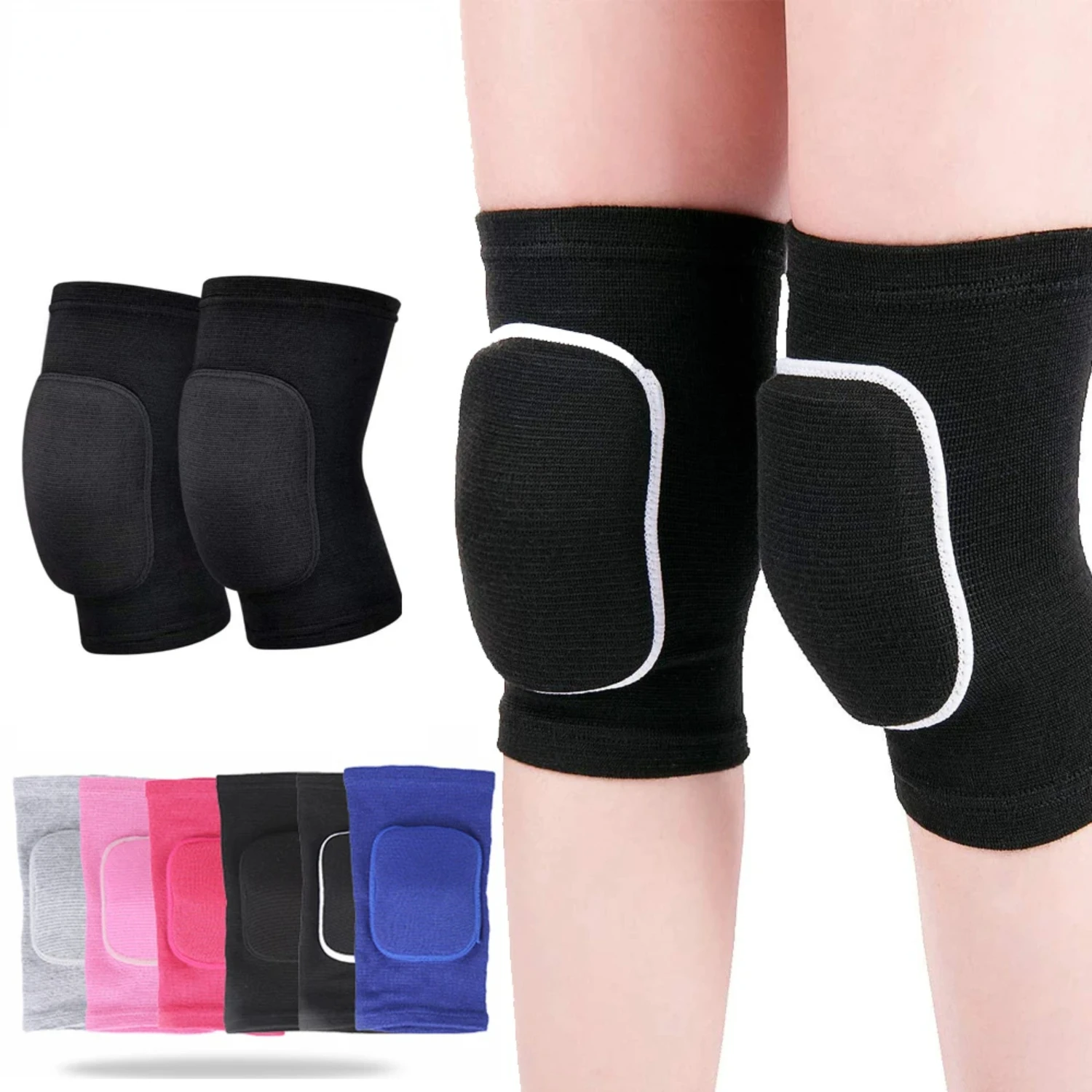 1Pair Sports Compression Knee Pads Elastic Knee Protector Thickened Sponge Knees Brace Support  Dancing Workout Training