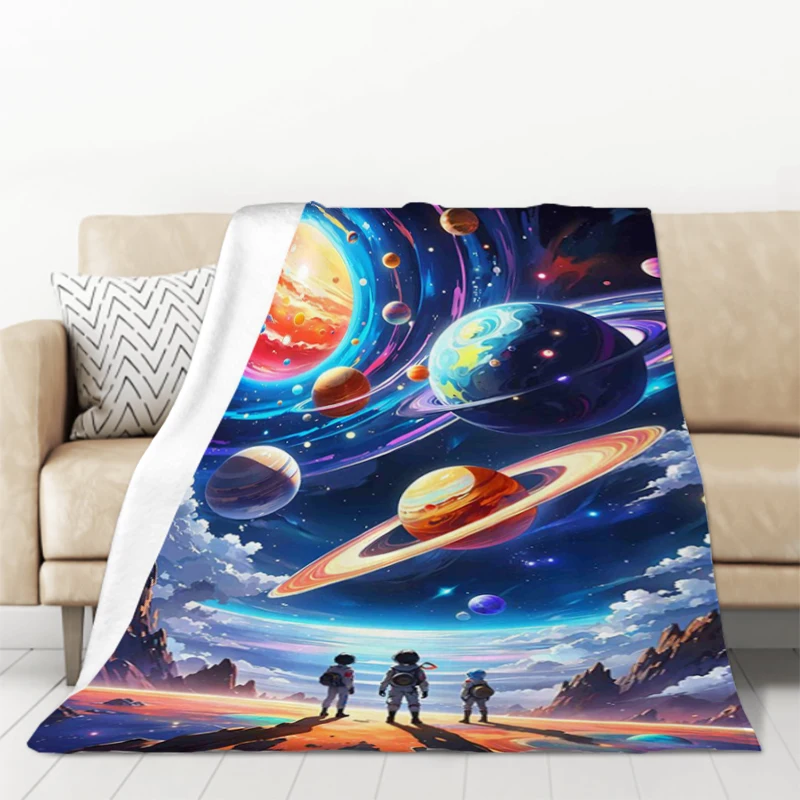 Solar System Astronaut Space Themed Planet King Lid Cushion Blanket for Winter Thick Microfiber Bedding Sofa Blankets & Throws