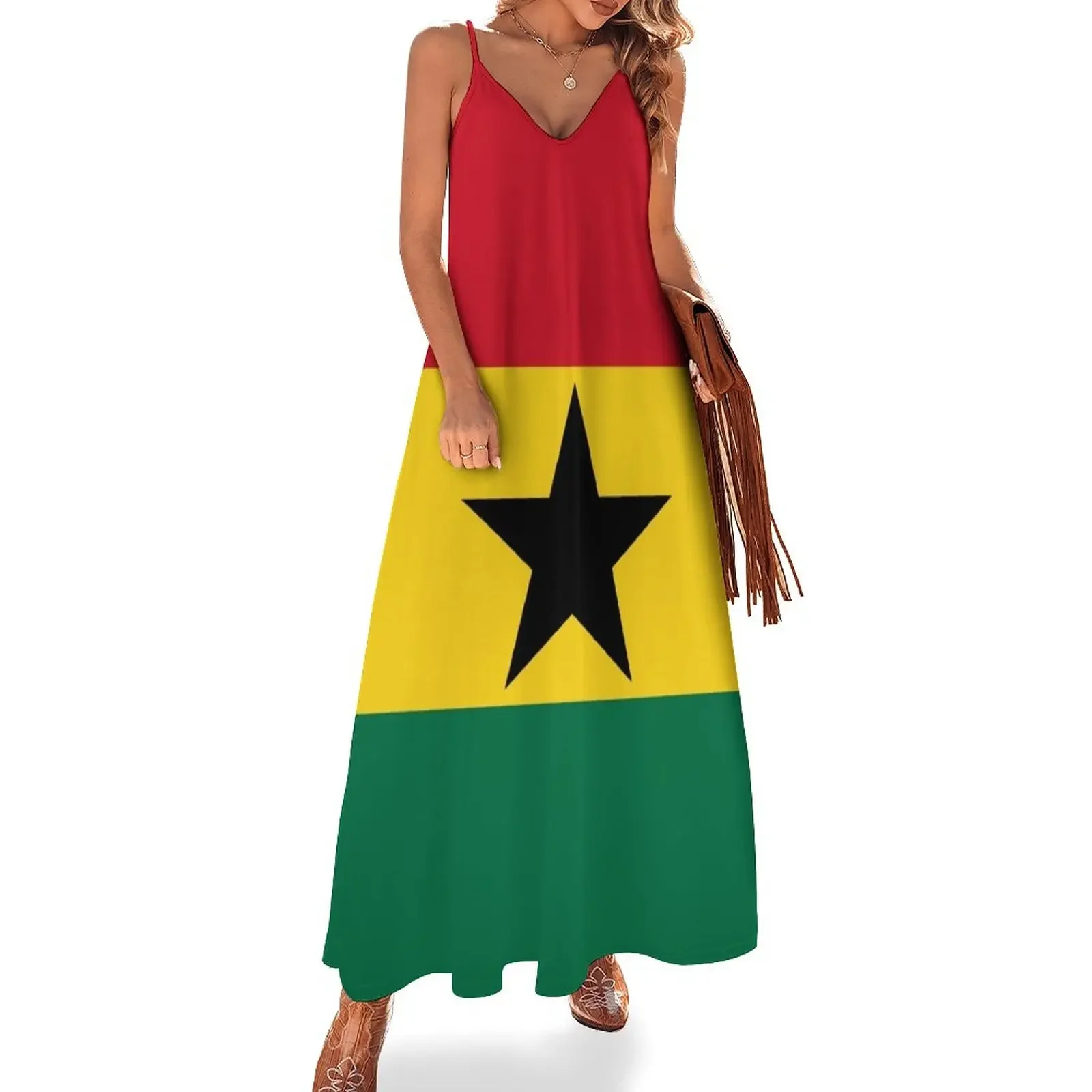 Ghana Vlag Mouwloze Jurk Zomerjurk Dames 2024 Damesjurk Zomerkleding 2024 Dames Zomer Lang