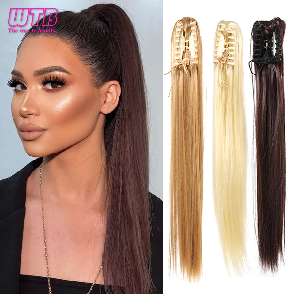 

Synthetic 24inch Long Straight Claw Clip On Ponytail Hair Extensions Heat Resistant Pony Tail Hair piece For Women Daily use