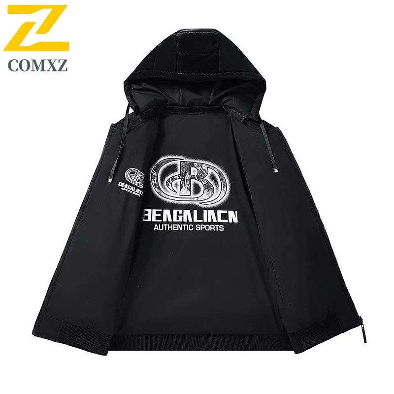 COMXZ 2025 Reversible Thickened Hooded Winter Jacket Waterproof Windproof Outdoor Sports American Style Puffer Cotton-padded