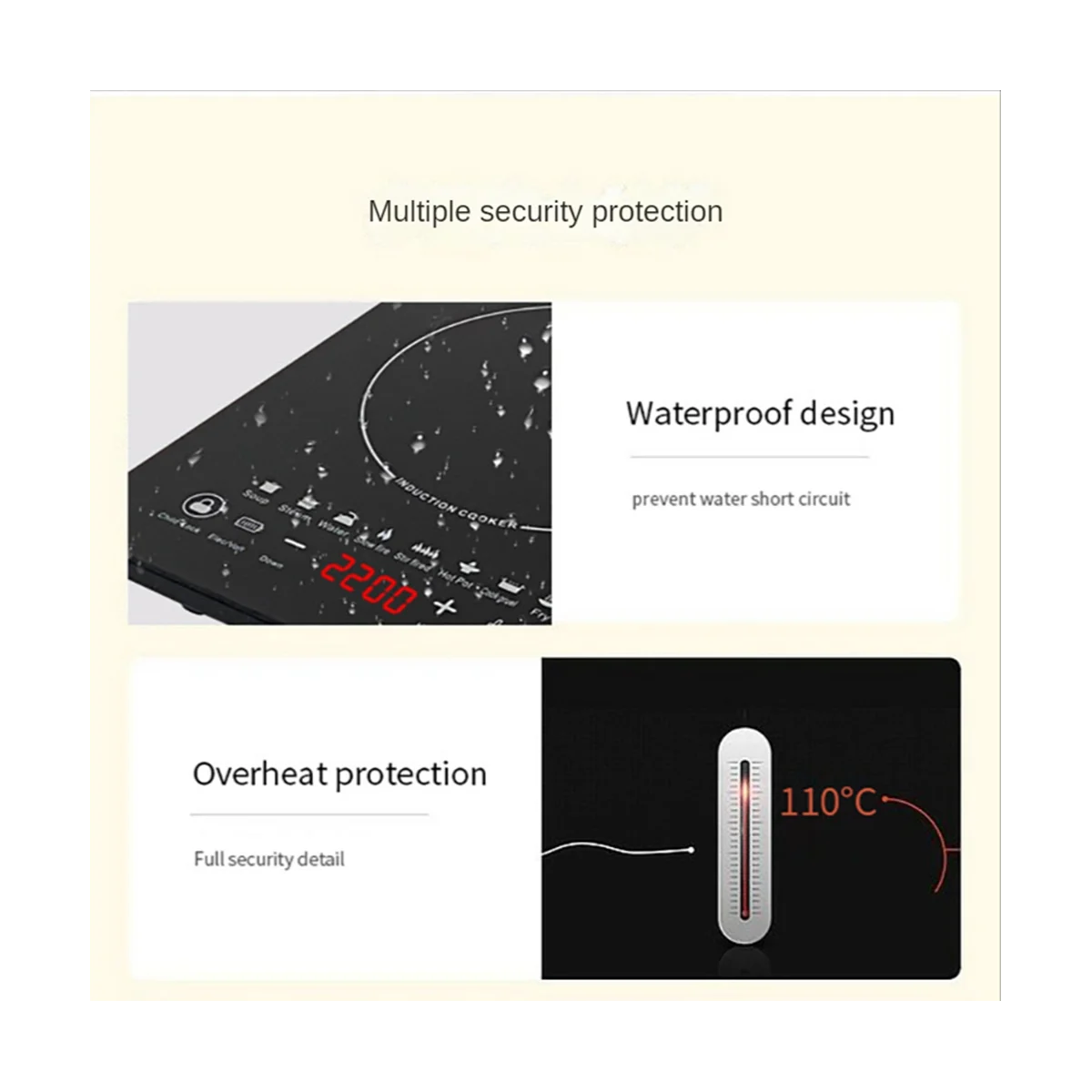 الموقد التعريفي المحمول 8 درجة الحرارة اللمس الموقد طباخ كونترتوب الموقد التعريفي لوحة منخفضة الضوضاء 2200 واط الاستشعار الاتحاد الأوروبي التوصيل