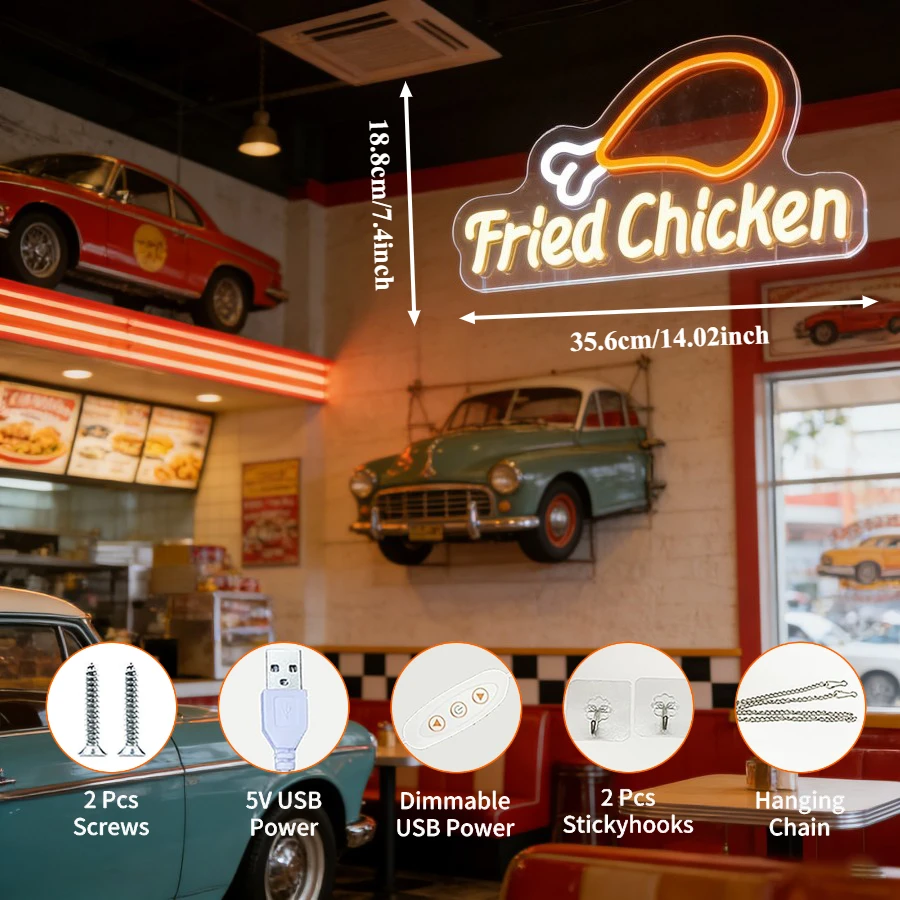 Fried Chicken LED Neon Sign fo - Commercial Kitchen Ideas recension och pris