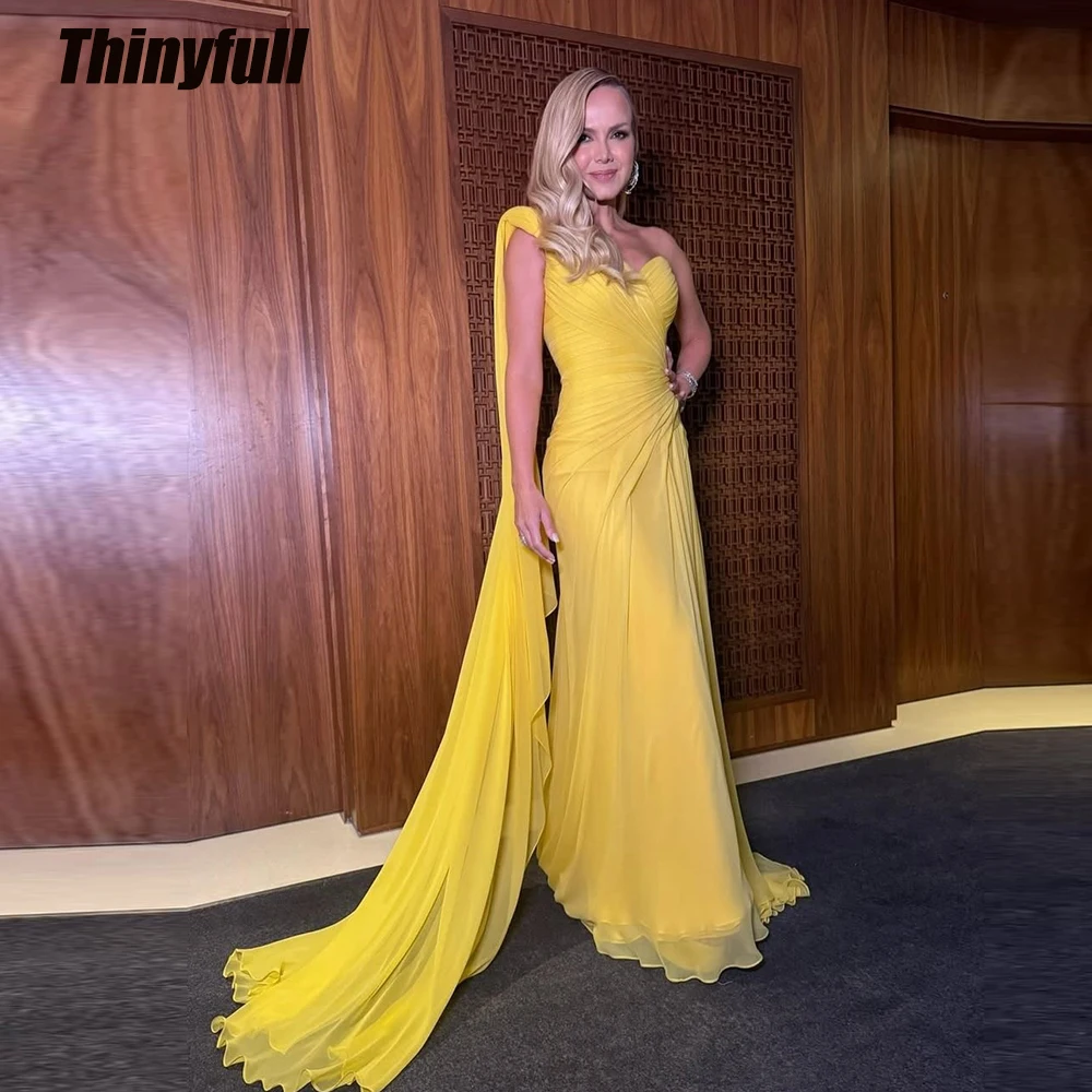 

Thinyfull Mermaid Chiffon Prom Dress Sleeveless One Shoulder Evening Dresses Formal Occasion Gown Robe De Soirée Customized