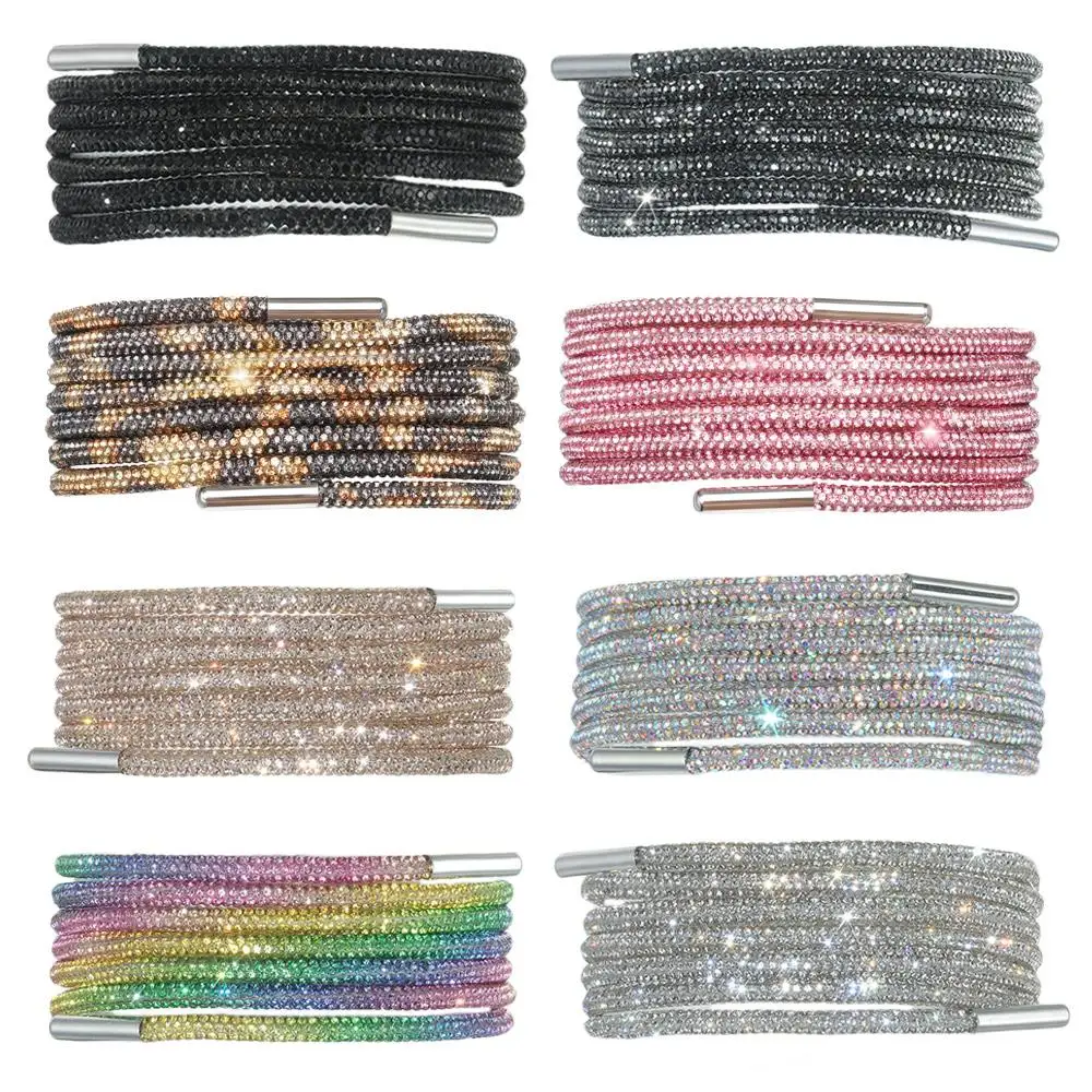 1PC Luxury Rhinestone Shoelaces Rainbow Diamond Shoe laces Sneakers Laces Shoes Round Shoelace 100/120/140/160CM  DIY Strings