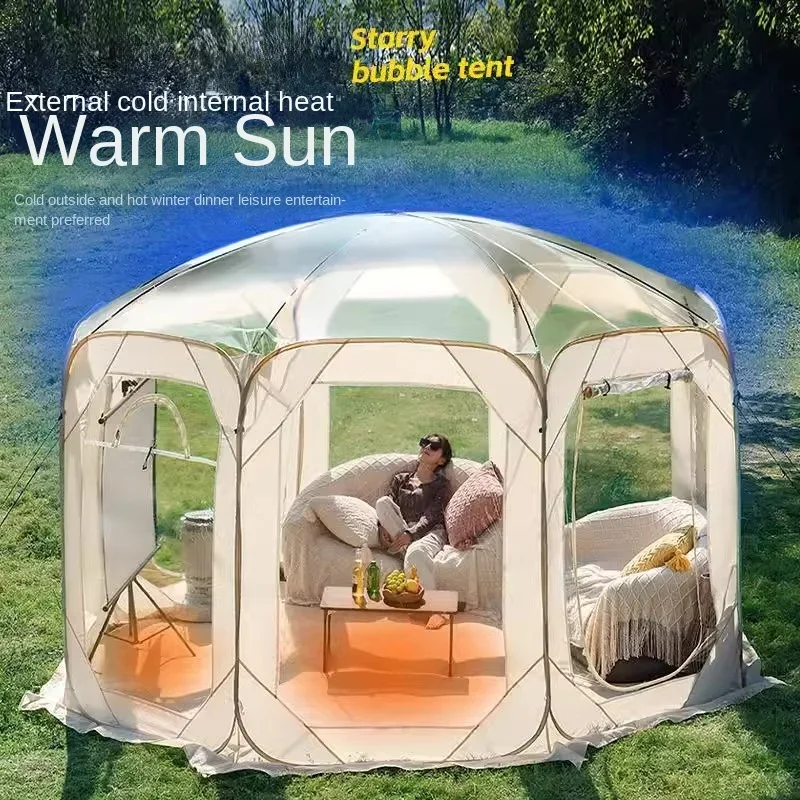 Nueva tienda de campaña con forma de estrella, casa de burbujas transparente, sala de sol para 4-10 personas, patio de PVC, cobertizo para restaurante, suministros para acampar al aire libre