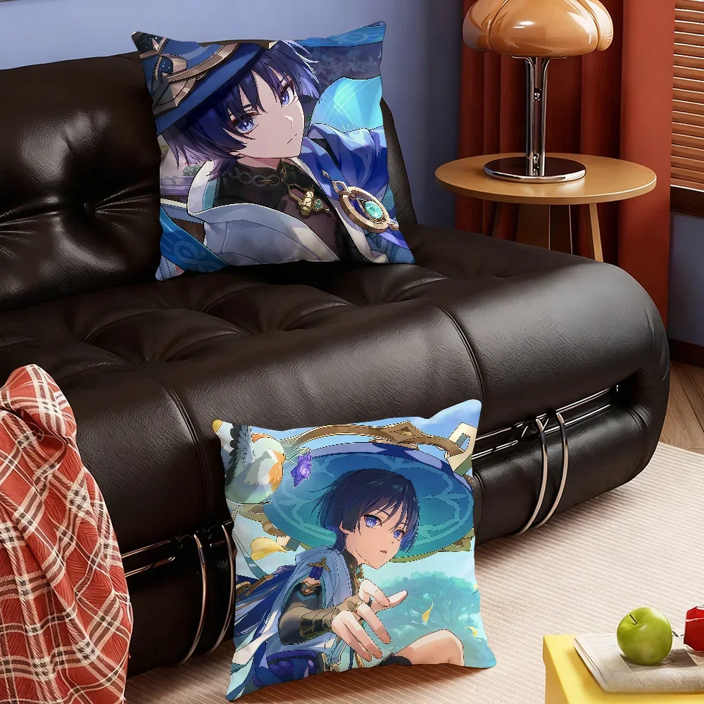Wanderer Genshin Impact cushion cover Soft Smooth Pillow Case Hidden Zipper Washable Decorative Couch Office Gift