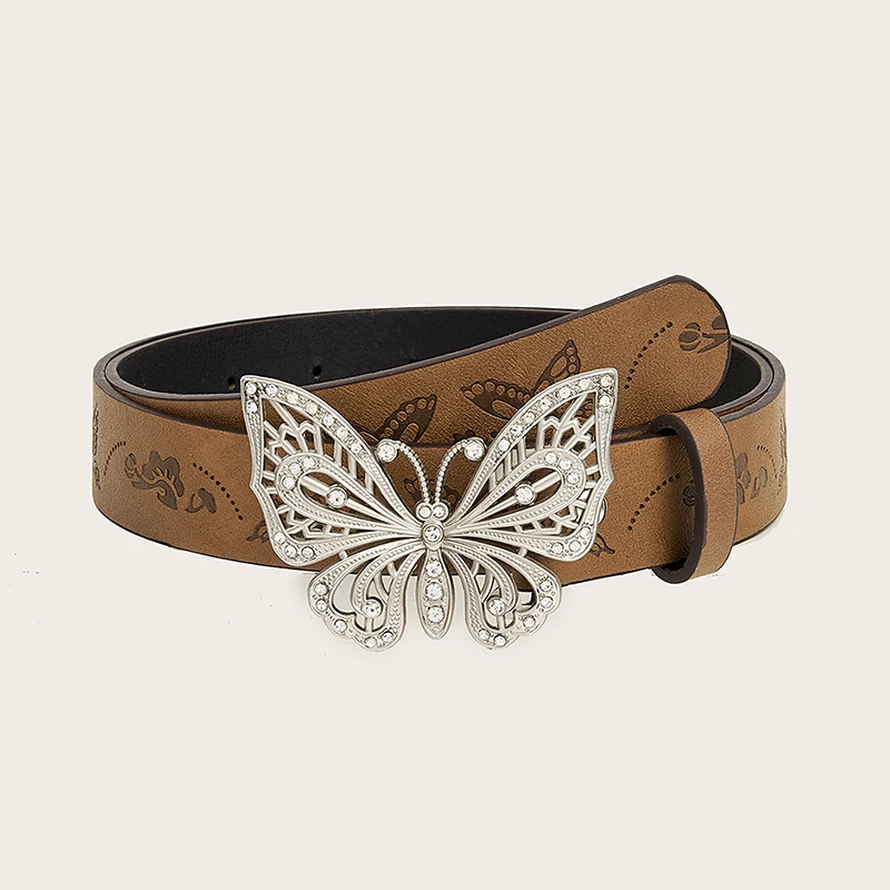 

Women Retro Belt Butterfly Buckle Waist Belt Butterfly Pattern Print Waistband Punk Y2K Jeans Pants Belt Hot Girl Accessories