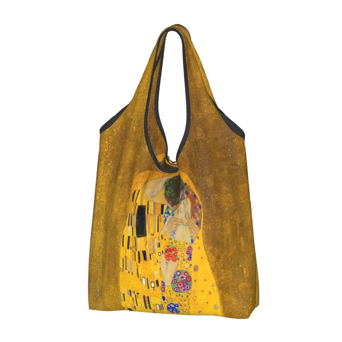 Aangepaste The Kiss van Gustav Klimt Boodschappen Boodschappentassen Leuke Shopper Tote Schoudertassen Draagbare Symboliek Kunst Handtas