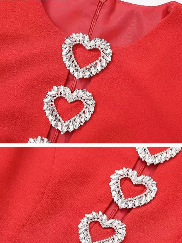 فستان نسائي صيفي قصير أحمر لعام 2024 برقبة دائرية ونمط قلب الحب وأكمام منتفخة فستان حفلات نسائي أسود ضيق #5