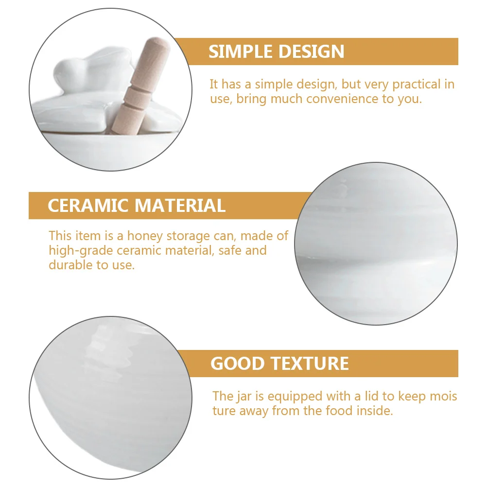 

1Set Honey Pot Ceramic Household Dispenser Kitchen Honey Storage Jar with Wooden Spoon Practical Fresh Keeping