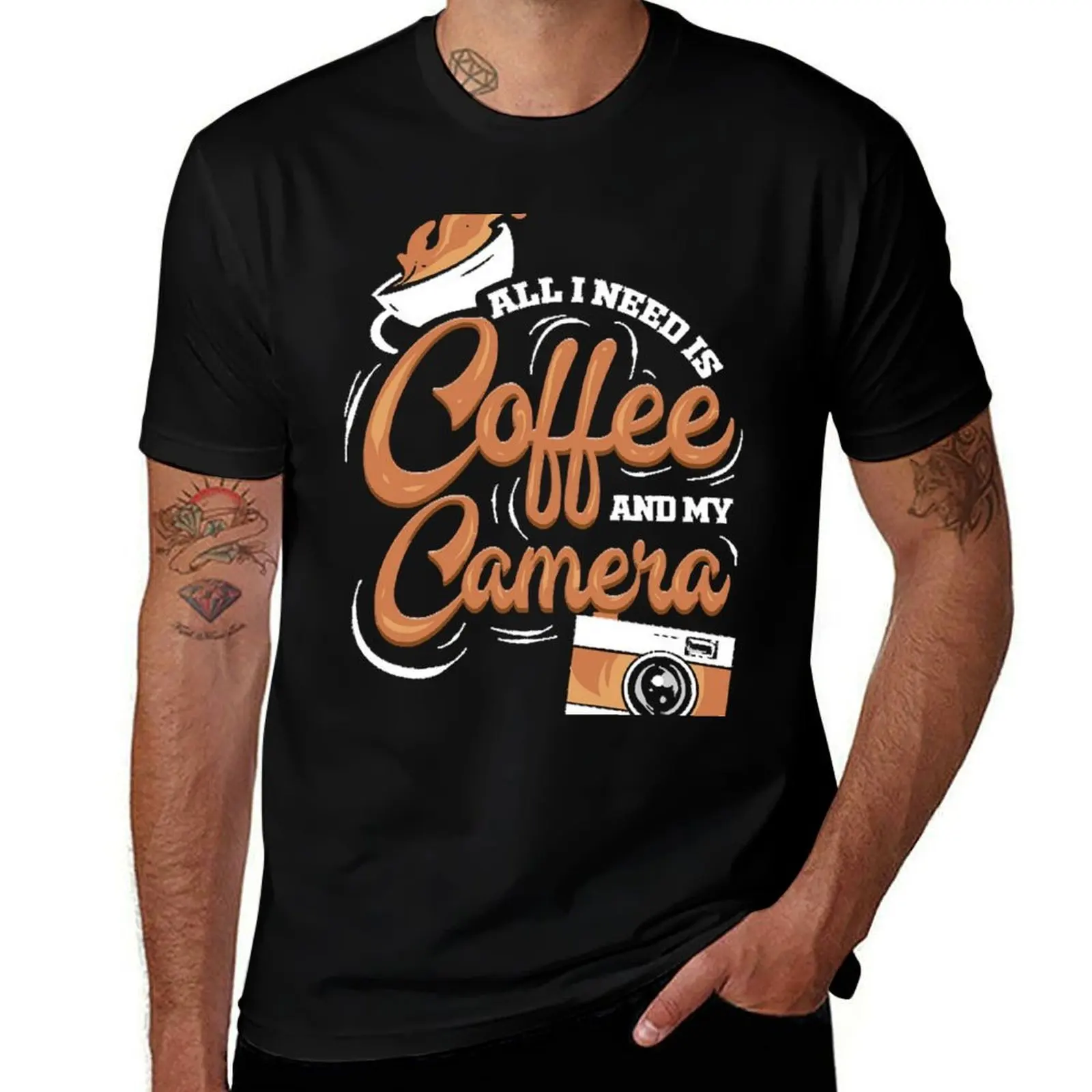 

All I Need Is Coffee And My Camera T-Shirt t shirts for man cotton man t shirt heavy cotton cotton tshirt 100% T-Shirt