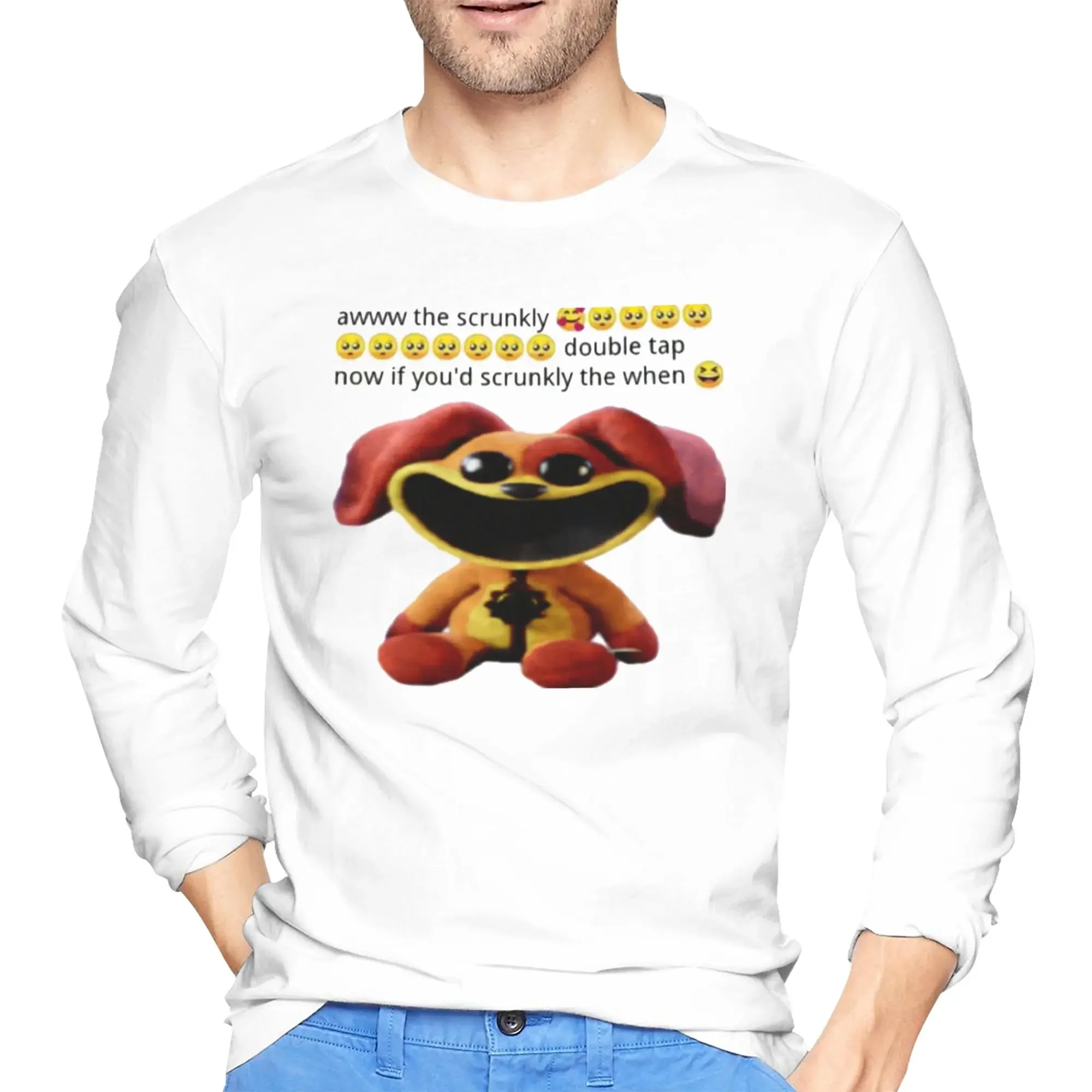 

Smiling Critters scrunkly dogday Men's Long Sleeved T-shirt Breathable Round Neck T shirts Spring and Autumn Men tops