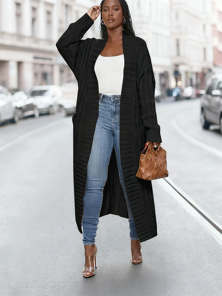 حجم كبير الخريف والشتاء جديد سترة نقية عارضة محبوك سترة مع جيوب ركاب مريحة لينة محبوك سترة