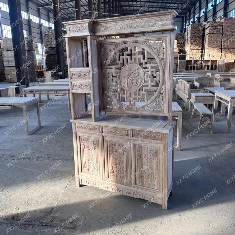 Northern Elm Wood Chinese Style Entrance Hall Cabinet Solid Wood Decorative Cabinet Partition Screen Cabinet Double-Sided