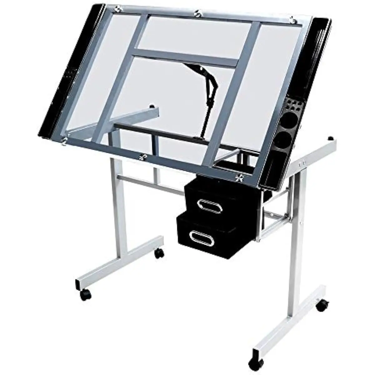 Adjustable Tempered Glass Drafting Desk with 18-Position Tilt Mechanism Rectangular Modern Design Powder-Coated Steel Frame Dual