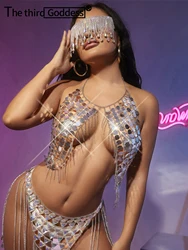 Sexy see through halter sequin corset crop top women 2026 summer beach club party womens tops Metal Shiny cut out y2k tank top