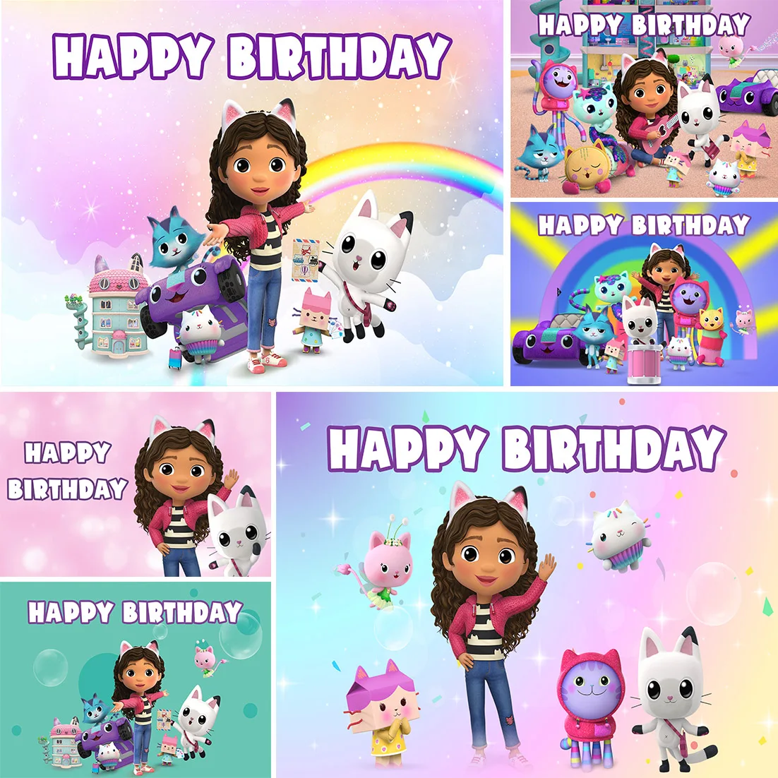 Toile de fond photo personnalisée avec nom de dessin animé coloré, bannière d'anniversaire pour bébé fille, décoration de chambre, fournitures de fête, joyeux anniversaire