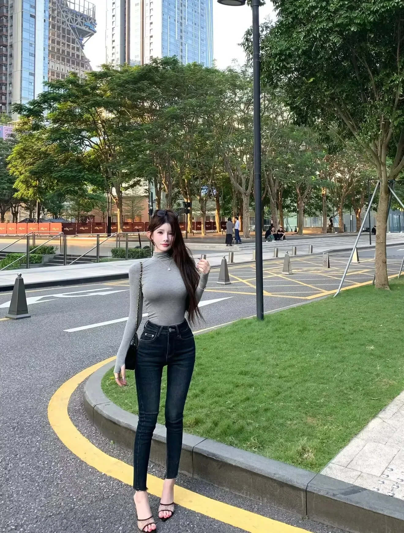 

Классические облегающие эластичные джинсы с высокой талией из хлопка, удобные для повседневной носки, синие, женские