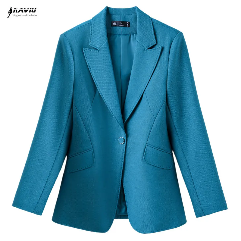 

NAVIU Solid Color Women Blzer Outifits 2024 Office Ladies Casual Turn Down Collar Jacket Single Button Coat Tops